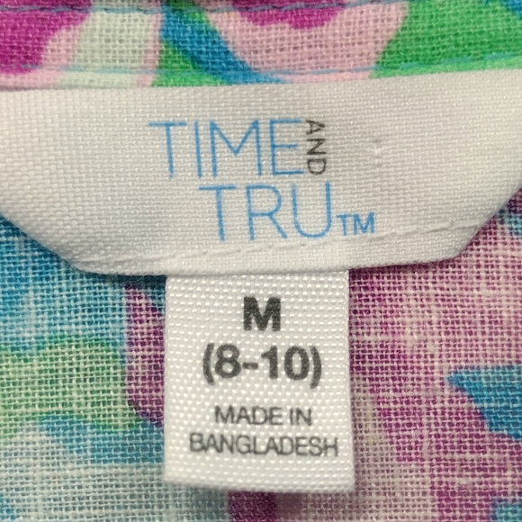 Time and Tru Linen Blend Floral Roll Cuff Button Shirt Womens M Multicolor Boho - Picture 9 of 10